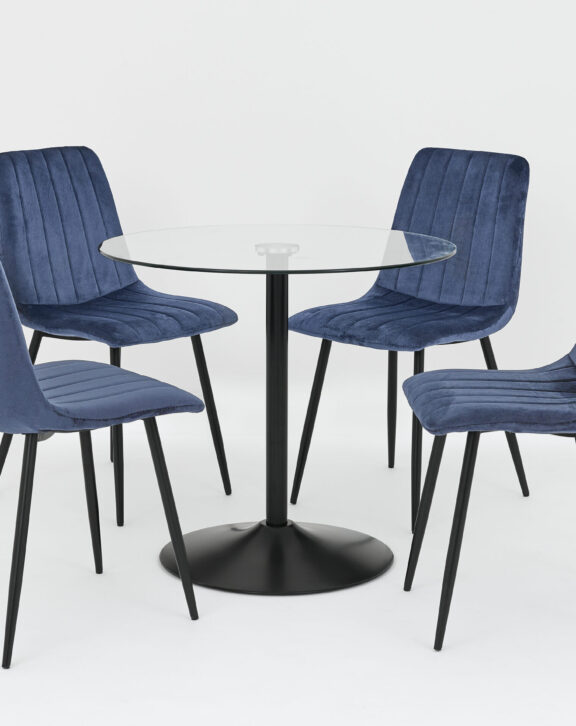 Scarlet Clear 80cm Table + 4 Liberty Navy Chairs