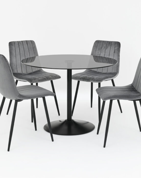 Scarlet Clear 80cm Table + 4 Violet Grey Chairs