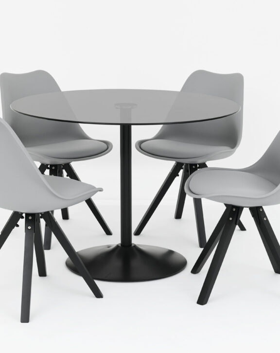 Scarlet Frosted 100cm Table + 4 Violet Grey Chairs