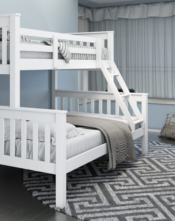 White Wooden Triple Bunk Bed 4.6ft Bottom 3ft Top